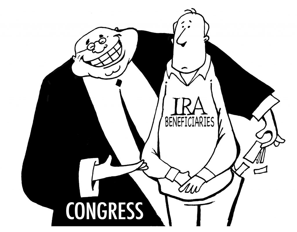 Cartoon depiction of the SECURE Act featured on CPA/Attorney James Lange's website PayTaxesLater.com
