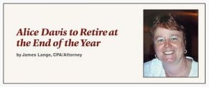 The Lead Article for the December 2020 Lange Report featuring the retirement of Alice Davis